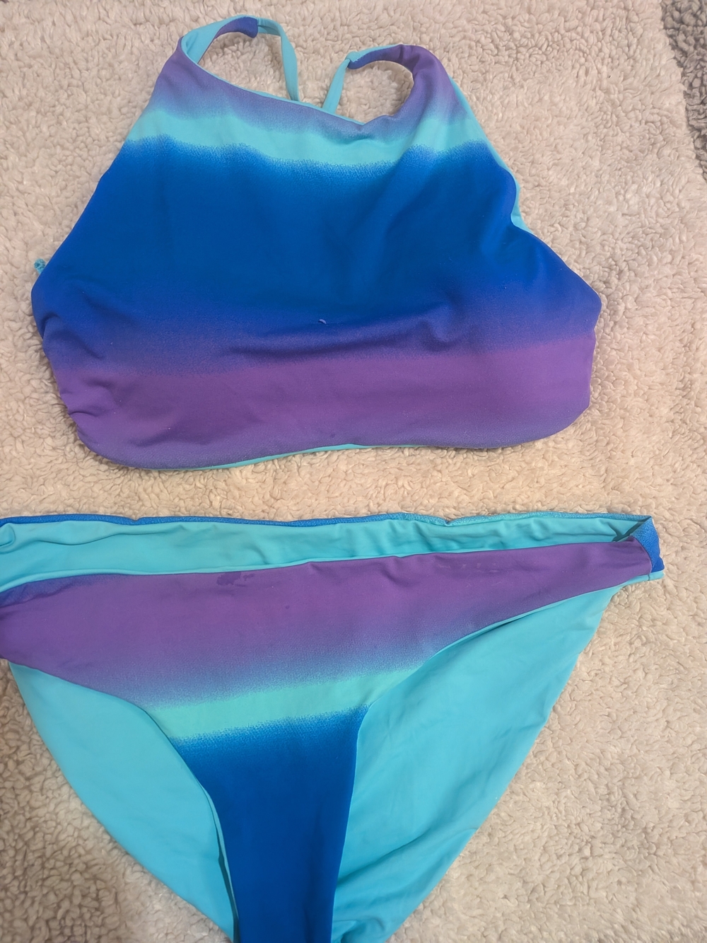 Ombre Two-Piece Bikini Set in Turquoise, Blue & Purple